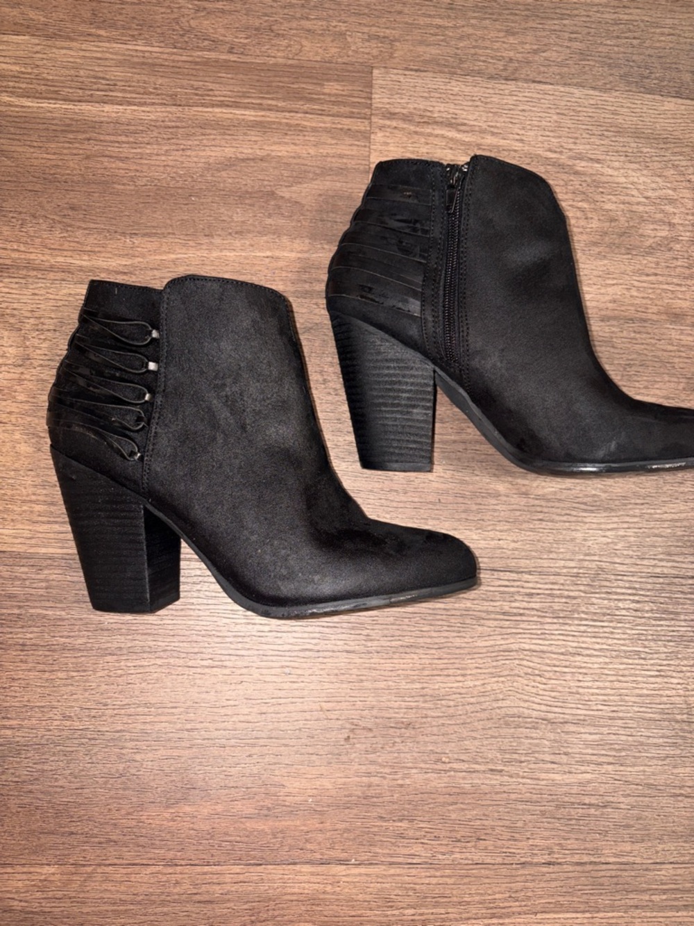 Carlos Santana Black Suede Ankle Booties with Wrapped Strap Detail